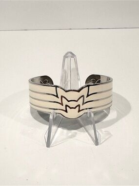 Cat Lady Cats Off White Enamel and Silver Cuff Bracelet